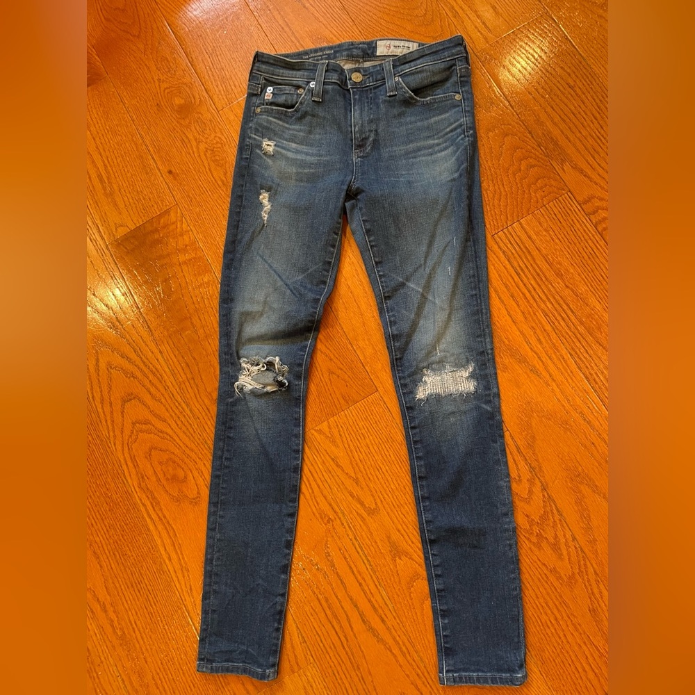 AG Adriano Goldschmied The Legging Ankle Jeans Distressed Dark Wash 25R
